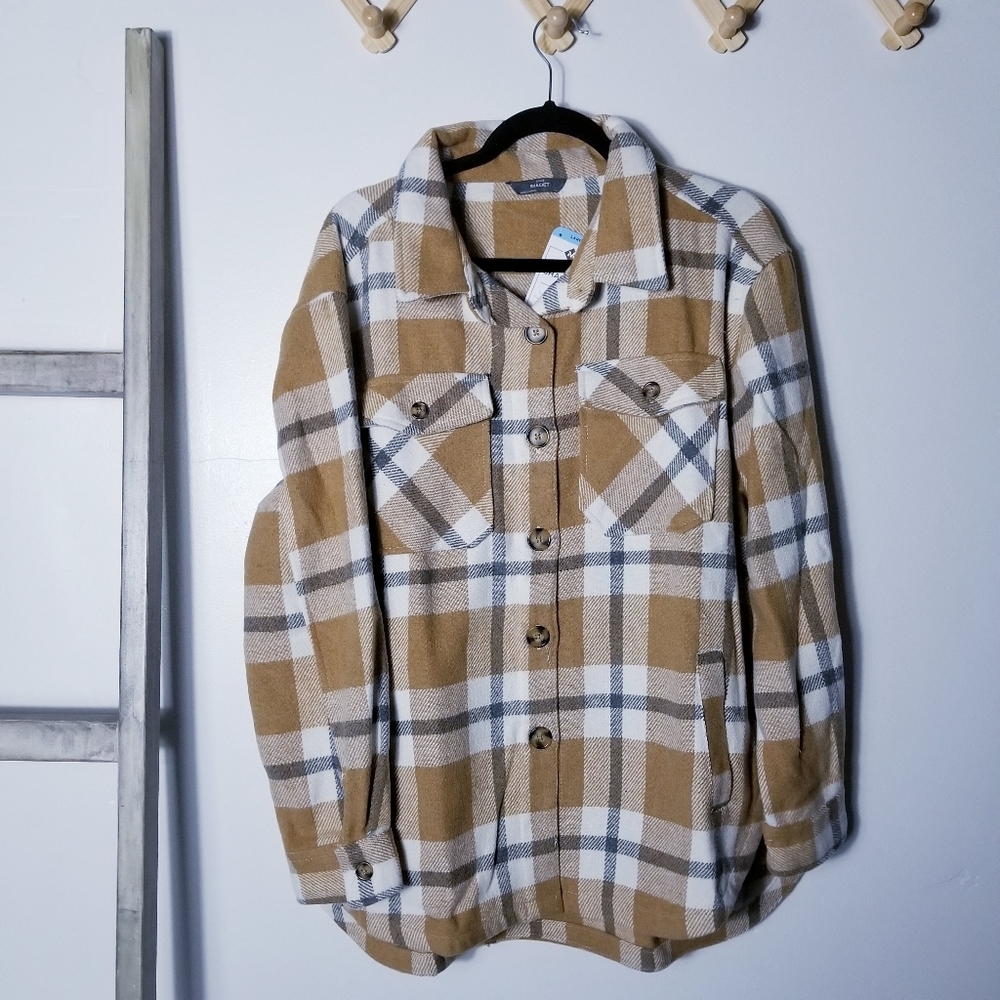NWT MEMBER'S MARK GOLDEN MUSTARD GRAY AND WHITE SHACKET SIZE LARGE